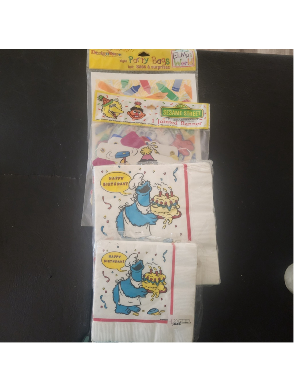 Vintage Sesame Street Birthday Party Lot Elmo's World Bags Banner Cookie Monster